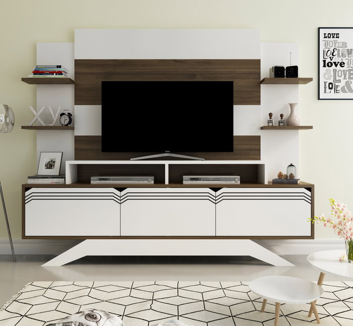 Hanah Home Mueble TV 180cm Nogal y Blanco Moderno